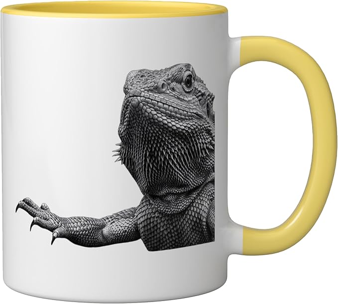 Bearded Dragon Alien Saucer Sci Fi Reptile Kids Ceramic Mug, Yellow/White