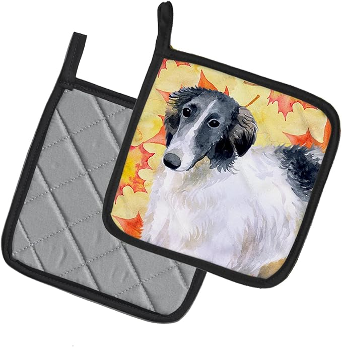 Caroline's Treasures BB9933PTHD Borzoi Fall Pair of Pot Holders, Yellow Kitchen Heat Resistant Pot Holders Sets Oven Hot Pads for Cooking Baking BBQ, 7 1/2 x 7 1/2