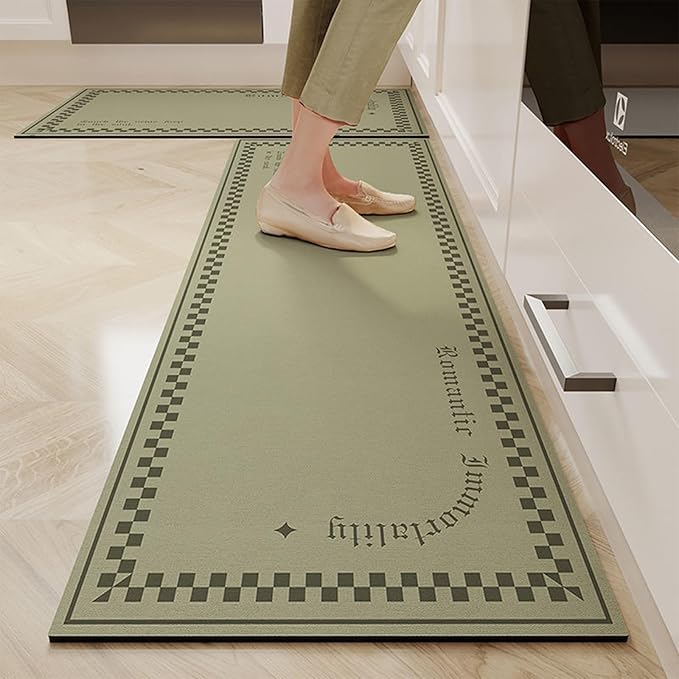 Modern Abstract Kitchen Floor Rugs, Cushioned Anti Fatigue Entryway Mats, Waterproof Runner for Bedroom Sink Office(Green C,60 * 180cm)