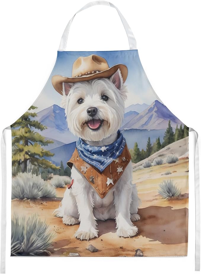 Caroline's Treasures Westie Cowboy Welcome Apron Cooking Kitchen Server Baking Crafts Gardening for Adult Women Men, Unisex, Large, Multicolor