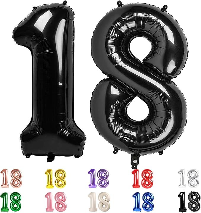 18 Balloon Numbers, Numbers 18 Balloons 40 In, 18th Birthday Decorations for Boys Girls, 81st Black Birthday Big Party Decorations for Engagement, Celebration Party, Graduations