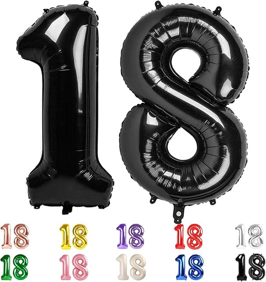 18 Balloon Numbers, Numbers 18 Balloons 40 In, 18th Birthday Decorations for Boys Girls, 81st Black Birthday Big Party Decorations for Engagement, Celebration Party, Graduations