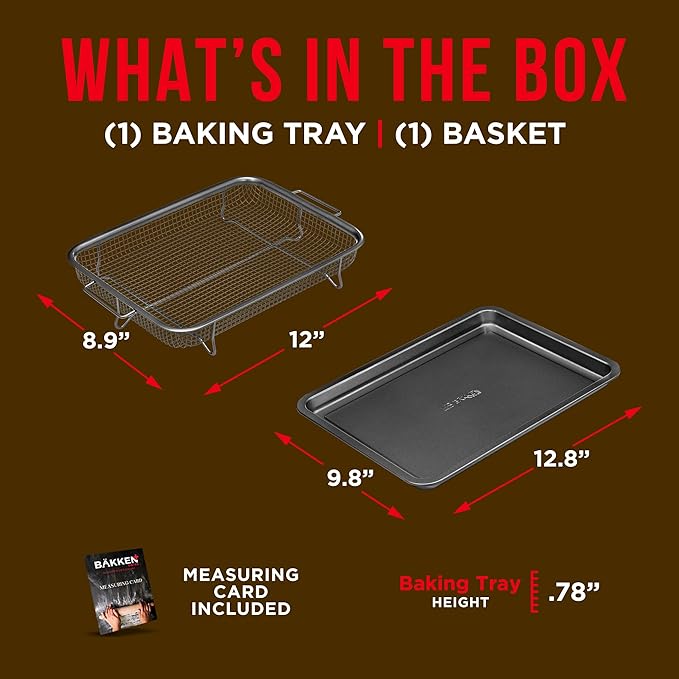 Bakken Swiss Air Fryer Tray – 2-in-1 Nonstick Crisper Basket with Elevated Mesh for Oven Use – Dishwasher Safe, Ceramic Coating, PTFE/PFOA/PFOS-Free, Extra-Large 9.5" x 13", Gray