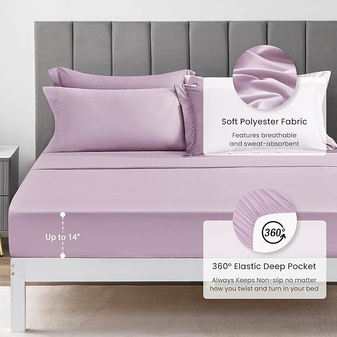 Love's cabin Twin XL Comforter Set Light Purple, 5 Pieces Twin XL Bed in a Bag, All Season Bedding Sets with 1 Comforter, 1 Flat Sheet, 1 Fitted Sheet, 1 Pillowcase and 1 Pillow Sham | Soft, Breathable, Lightweight, Comfortable