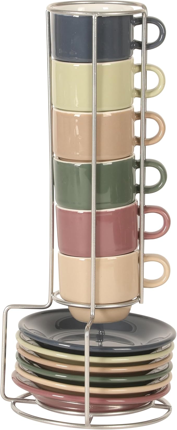 Gibson Home Brew Harmony 13 Piece Espresso Cup Set with Metal Rack, Stoneware Espresso Cups & Saucers, Solid Color Stackable Coffee Set, Café Style, Dishwasher & Microwave Safe
