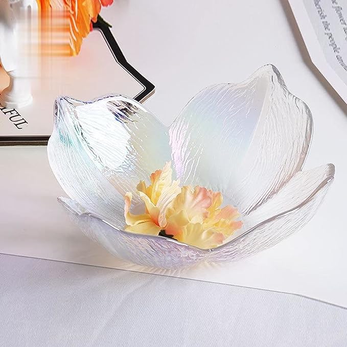 Bowls for Kitchen Glass Mixing Bowl Gold Rim Crystal Transparent Glass Bowl Creative Petal Dish Household Salad Fruit Dessert Ice Cream Bowls Tableware for Snack, Dessert (Color : 1) (F)