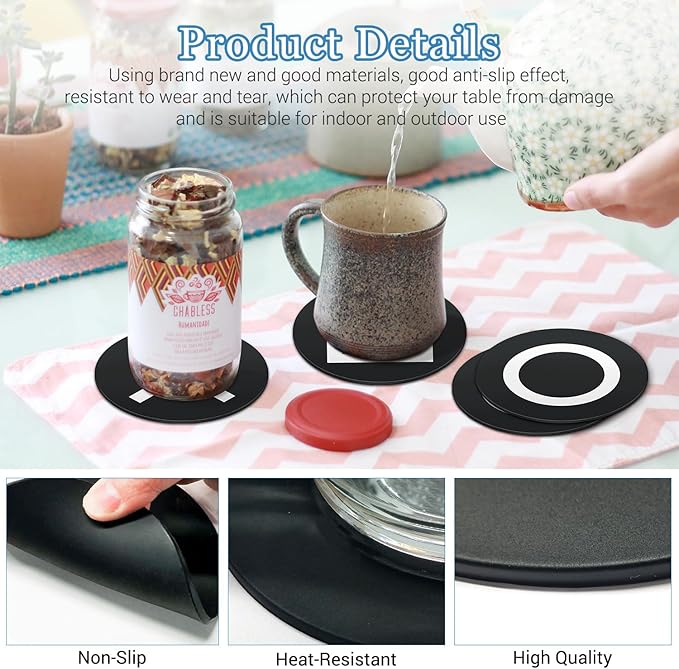 Game Coasters Black Silicone Coaster Non-Slip, Washable, Heat Resistant Drink Coasters Cup Mat for Tabletop Protection Game Room Decor Housewarming Gift for Gamers - Set of 4