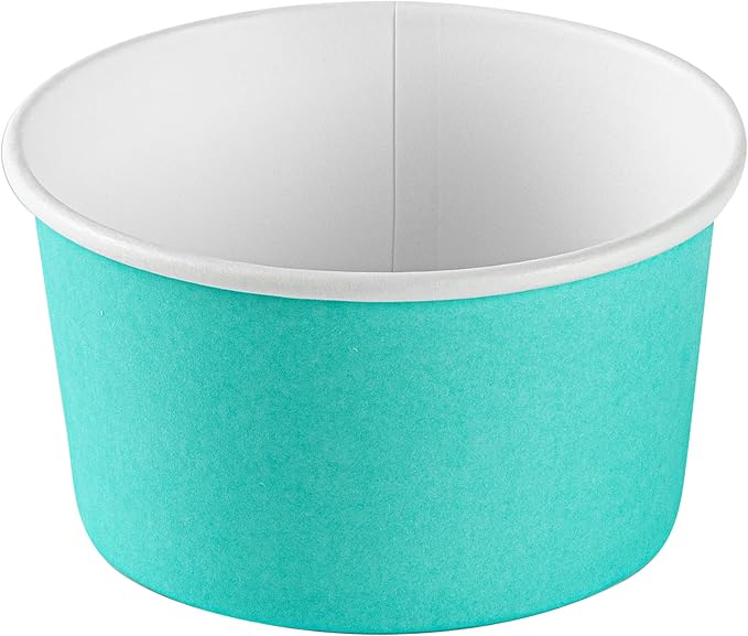 Coppetta 8 Ounce Dessert Cups, 50 Disposable Ice Cream Cups - Lids Sold Separately, Sturdy, Turquoise Paper FroYo Bowls, Striped, For Hot And Cold Foods, Perfect For Gelato - Restaurantware