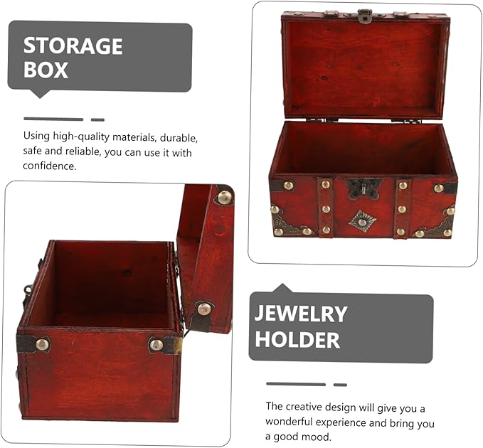Sturdy Vintage Jewelry Storage Box Lockable Treasure Chest Desktop Organizing Basket
