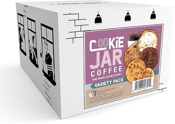 Cookie Jar Assorted Flavored Coffee Pods for Keurig K Cup Brewers,Variety Pack – Flavored Coffee Sampler with Multiple Delicious Options,40 Count (Pack of 2)