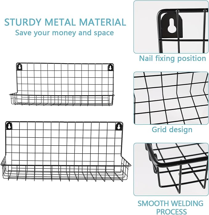 2 Pcs Hanging Wall Wire Baskets,Shower Caddy Shelf Organizer Rack,Wall Mounted Shelf for Kitchen Bathroom,Bathroom Organizers and Storage Baskets,Metal Wire Storage Bin Rack Organizer