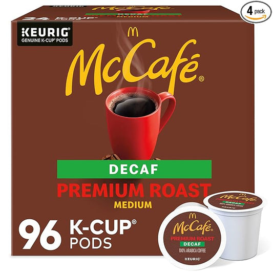 McCafe Premium Roast Decaf Coffee, Single Serve Keurig K-Cup Pods, Decaffeinated, 96 Count (4 Packs of 24)