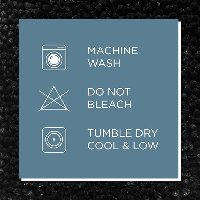 TOWN & COUNTRY BASICS Spa Step Noodle Solid Bathroom Toilet Lid Cover, Plush, Soft, and Absorbent, Machine Washable, Black, 18.5"x19.6"