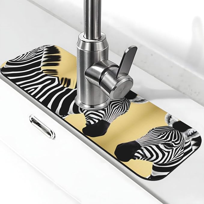 Black and White Zebra Printed Faucet Absorbent mat, Suitable for bathrooms, Kitchens, and Other Sink Areas.