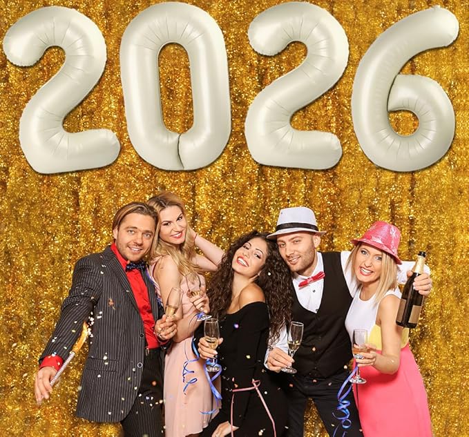 2026 Balloon Numbers - 40 Inch Cream New Years Eve Party Supplies 2026, Nye Decor Party Decorations Happy New Year, New Years Eve Foil Party Balloons, Graduation Party Decorations