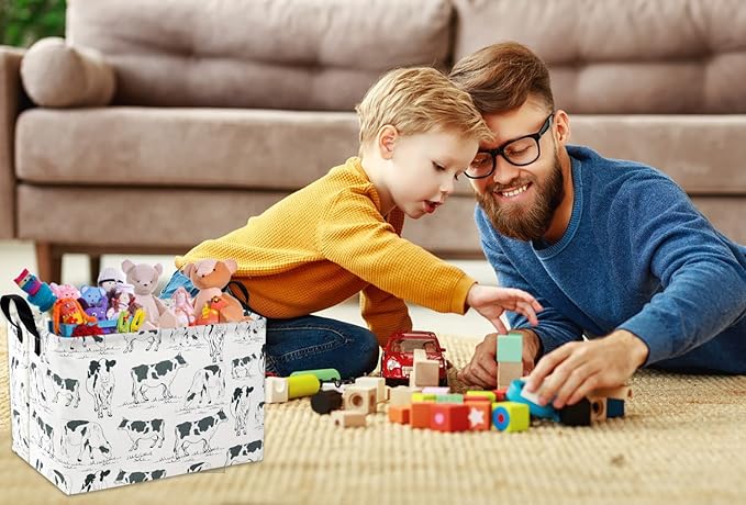 HIYAGON Cow Print Storage Bin - Kids Gift Basket, Rectangular Room Decor for Home, Books