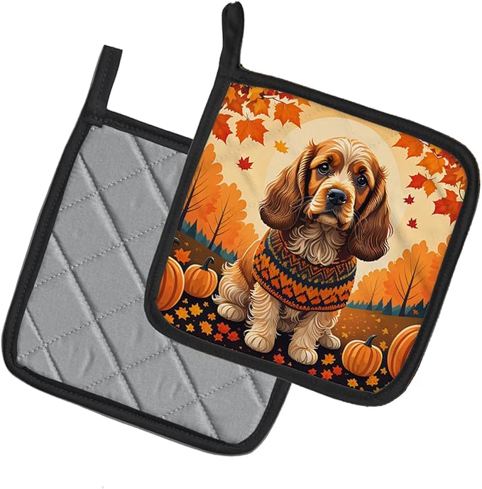 Caroline's Treasures DAC1038PTHD Cocker Spaniel Fall Pair of Pot Holders Kitchen Heat Resistant Pot Holders Sets Oven Hot Pads for Cooking Baking BBQ, 7 1/2 x 7 1/2