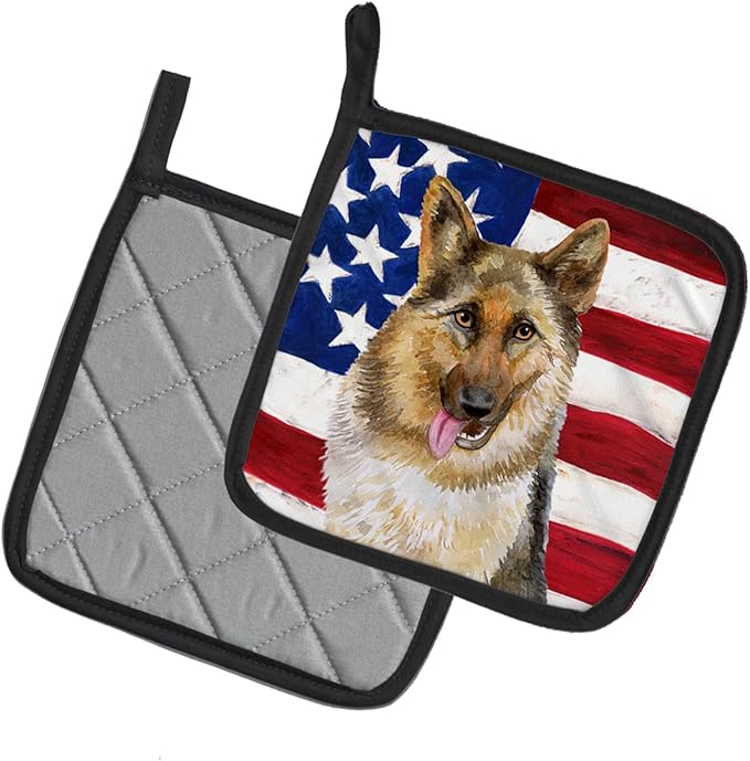Caroline's Treasures BB9654PTHD German Shepherd Patriotic Pair of Pot Holders Kitchen Heat Resistant Pot Holders Sets Oven Hot Pads for Cooking Baking BBQ, 7 1/2 x 7 1/2