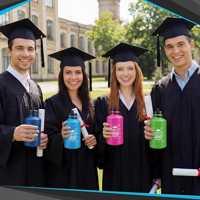 Meanplan 16 Pack Congrats Grad Sports Water Bottles Bulk 17 OZ Graduation Squeeze Plastic Reusable Water Bottles Canteen for Women Men College Graduation Gifts Class of 2026 Party Supplies