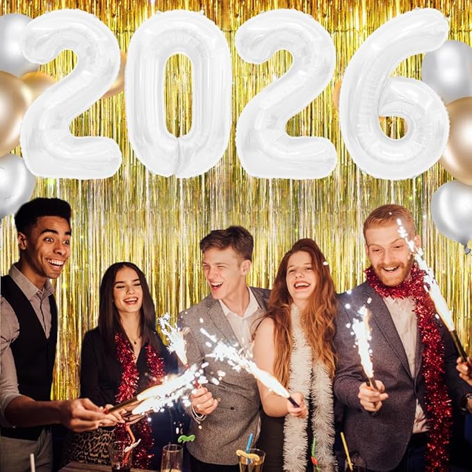 2026 Balloons White Number Balloons 2026 40 Inch 2026 Numbers for New Year Party Large 2026 Foil Mylar Balloon for 2026 New Year Eve Party Supplies Festival Birthday Anniversary Graduation Decorations