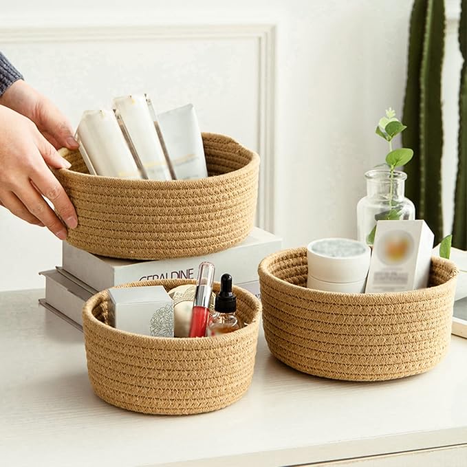 BFYDOAA Cotton Rope Cube Shelf Storage Baskets for Organizing,Decorative Basket for Closet Storage, Baskets for Baby Kid Toys, Soft Cotton Basket Bins for Bathroom Bedroom Organizing