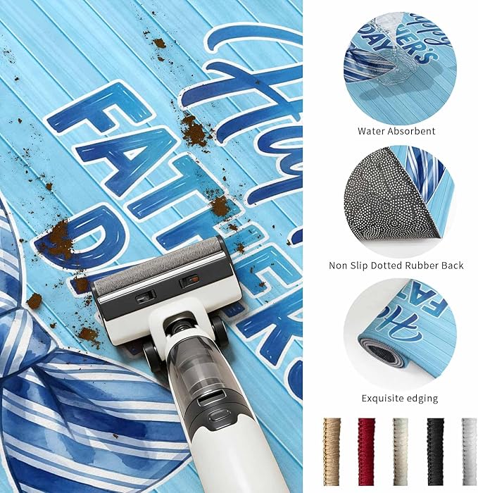 Area Rug 2x3ft, Father's Day Vintage Plank Washable Rugs for Living Room Bedroom, Cartoon Blue Stripes Bow Soft Non-Slip Area Rugs Rectangle Floor Carpet for Dining Room