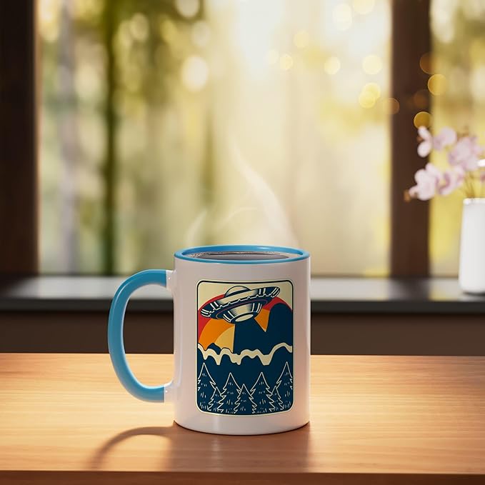 Ufo Alien Vintage Retro Ceramic Mug, Blue/White