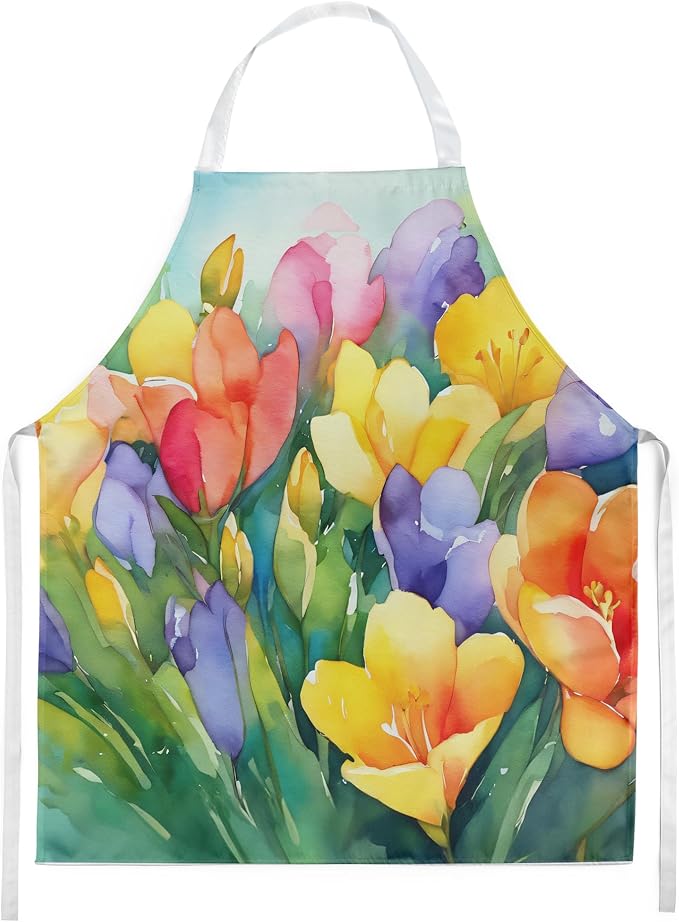 Caroline's Treasures Freesias in Watercolor Apron Cooking Kitchen Server Baking Crafts Gardening for Adult Women Men, Unisex, Large, Multicolor