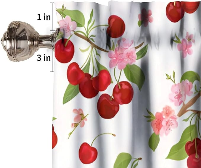 Cherry Floral Curtain Valance, Red Fruit Pink Flower Blossom Spring Decorative Short Window Treatment for Kitchen Dining Bedroom Living Room Home Decor, 54x18Inch