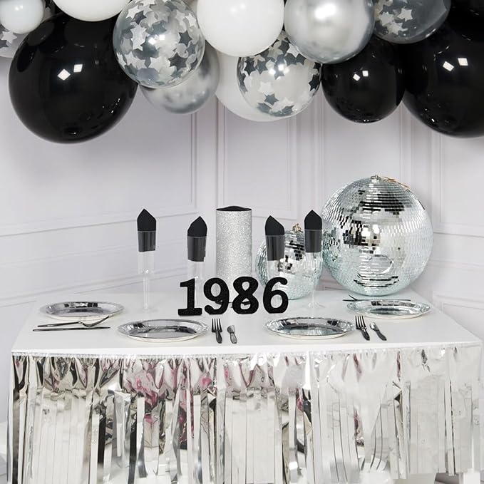 TONIFUL 4 Inch 1986 Black Glitter Table Centerpiece Sign 1986 Number Block for 40th Birthday Decoration,Fourty Years Old Birthday Table Decoration,Class of 1986 Reunion Decorations or Anniversary