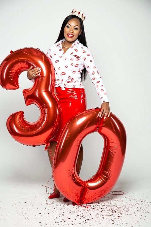 Balloon 30 Number, 40 Inch Happy 30th Birthday Decoration for Her Him, Red Foil Number Balloons for Celebration Engagement Memorial Day's Big Event Supplies