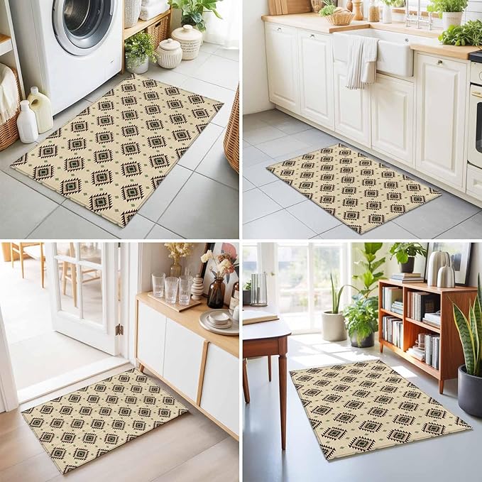 Area Rug 2x3ft, Boho Tribal Diamond Pattern Washable Rugs for Living Room Bedroom, Ethnic Style Art Soft Non-Slip Area Rugs Rectangle Floor Carpet for Dining Room