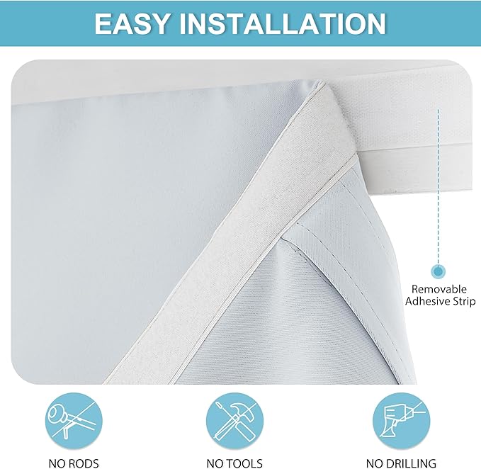 RYB HOME Blackout French Door Curtain - Privacy Thermal Insulated Window Shades for Patio Kitchen Front Entry Back Door Glass Window, Self Adhesive No Drill, 1 Panel, 12" W x 69" L, Greyish White