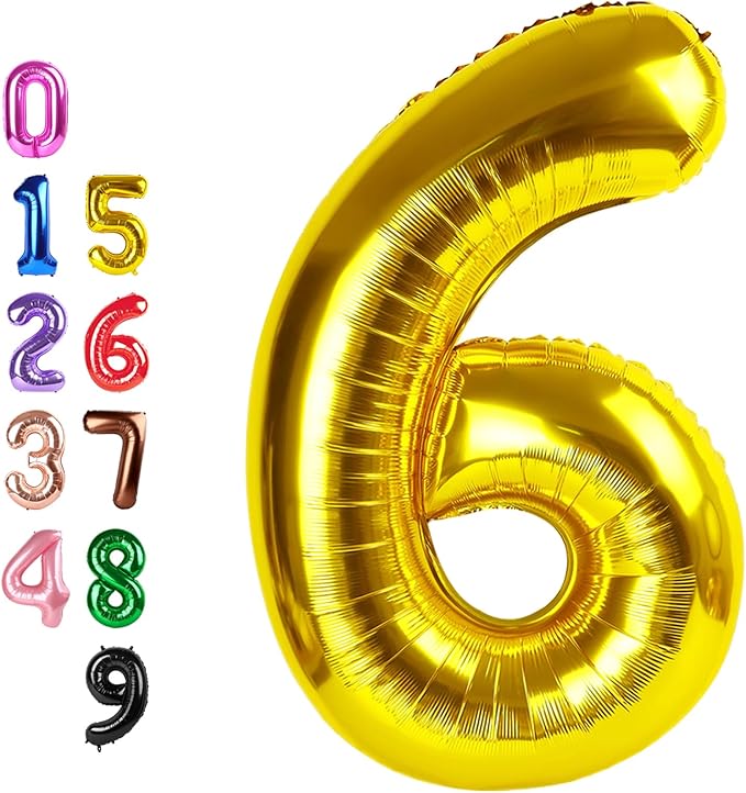 Gold Number 6 Balloon Balloons, Happy Birthday Decoration for 6th, 40 Inch Six Number Balloons for 6, 16, 26, 60, 2026 Wedding Anniversaries Singles Party, 2026 New Years Eve Party