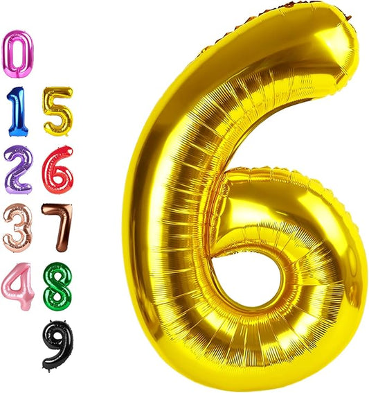 Gold Number 6 Balloon Balloons, Happy Birthday Decoration for 6th, 40 Inch Six Number Balloons for 6, 16, 26, 60, 2026 Wedding Anniversaries Singles Party, 2026 New Years Eve Party