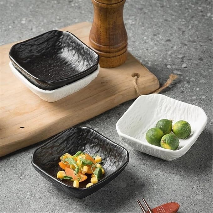 Bowl for Sauce 4 PC Stone Texture Square Sauce Dish Dipping Bowl Plate for Sushi Snack Appetizer and Kitchen Prep(Black and white)