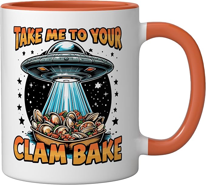 Take Me to Your Clam Bake East Coast Cuisine Funny Clam Bake Ceramic Mug, Orange/White