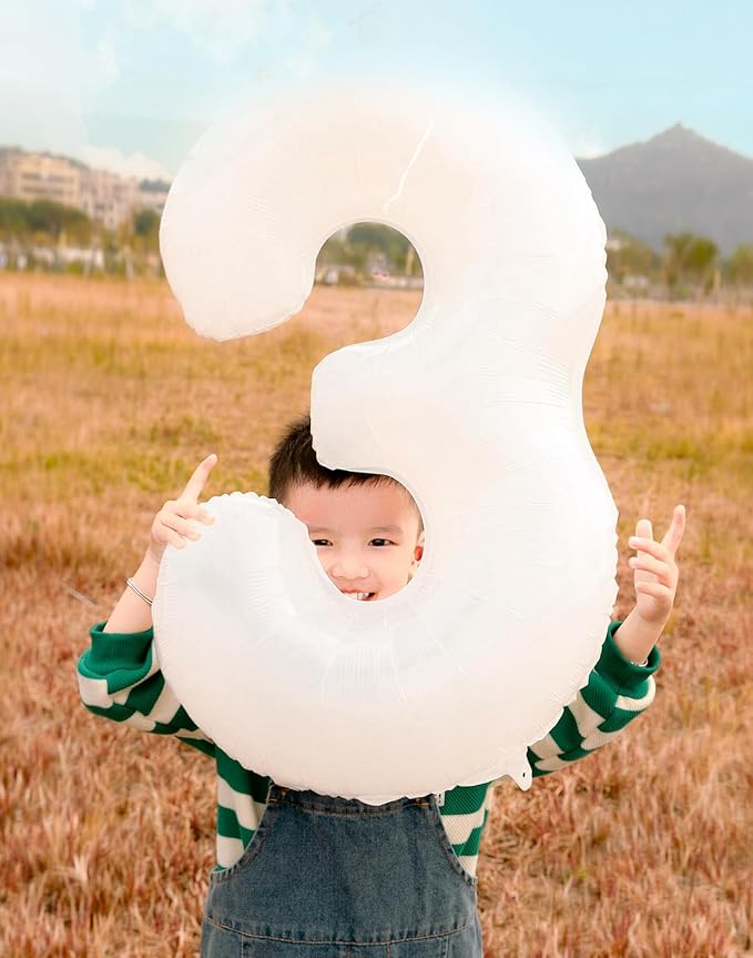 8Th Numbers Balloon 40 Inch, White Birthday Decorations For Women Men, Number Balloons for 8, 18, 28 Wedding, Anniversaries, Celebration, Graduation