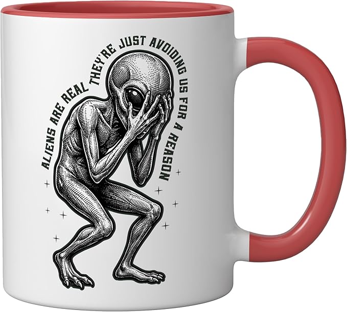Aliens UFO Space Sci Fi Believer Extraterrestrial Ceramic Mug, Red/White