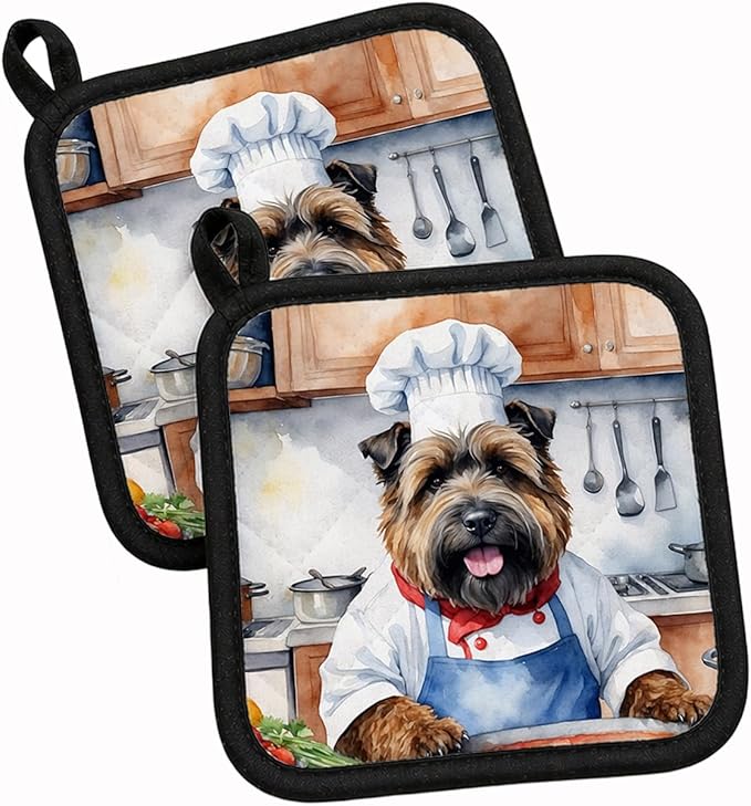 Caroline's Treasures Bouvier des Flandres The Chef Pair of Pot Holders Kitchen Heat Resistant Pot Holders Sets Oven Hot Pads for Cooking Baking BBQ, 7 1/2 x 7 1/2