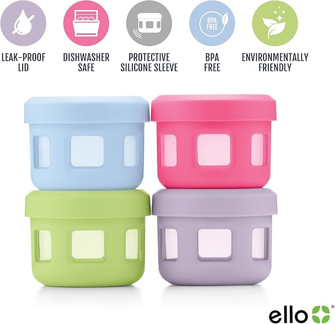 Ello Reusable Condiment Containers with Screw-on Leak Proof Lid | Perfect for Salad Dressing Sauce Dips Lunchbox Picnic Travel Bento Box | BPA-Free | Dishwasher Safe