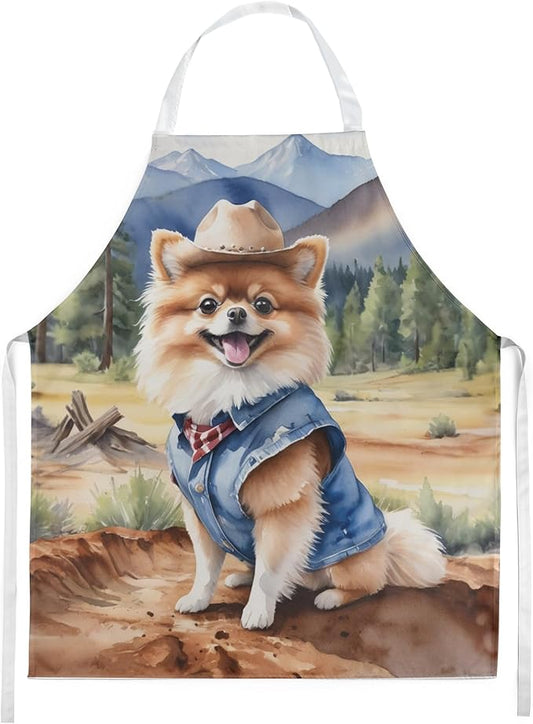 Caroline's Treasures Pomeranian Cowboy Welcome Apron Cooking Kitchen Server Baking Crafts Gardening for Adult Women Men, Unisex, Large, Multicolor