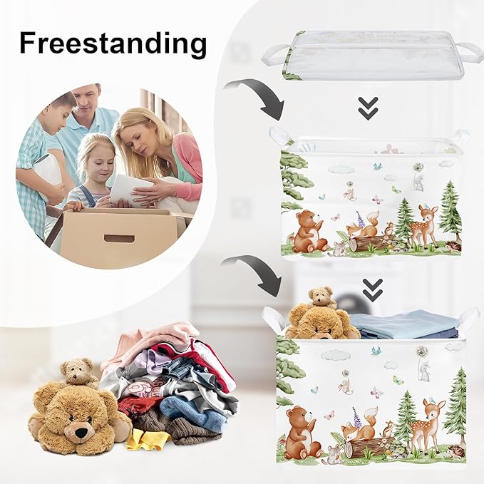 Forest Animals Baby Laundry Hamper Collapsible Clothes Kids Storage Basket Bear Fox Large Boys Girls Gift Toy Box Bin for Nursery, Squirrels, 36L