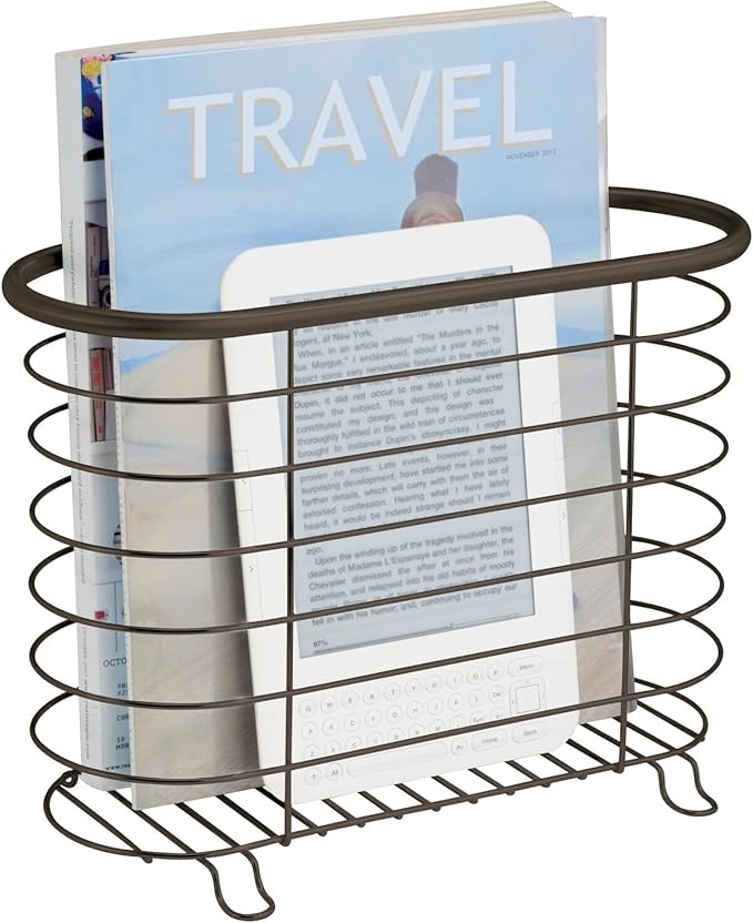 mDesign Newspaper and Magazine Rack for Bathroom, Office, Den - Bronze