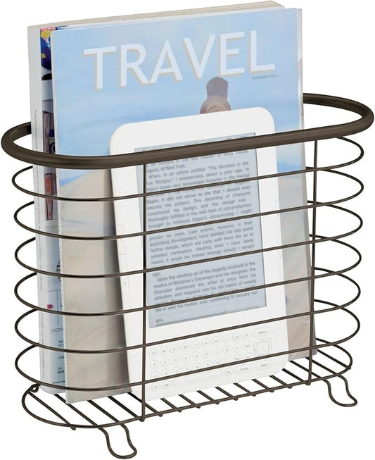 mDesign Newspaper and Magazine Rack for Bathroom, Office, Den - Bronze