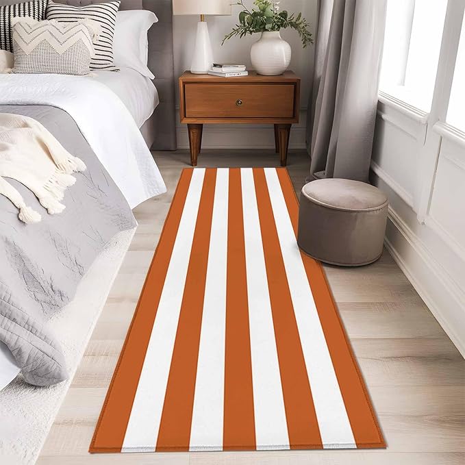 Runner Rug for Bedroom Hallway, Farmhouse Classic Stripes Kitchen Runner Rugs Area Rug 2x6ft, Orange White Washable Soft Floor Carpet for Entryway Stair