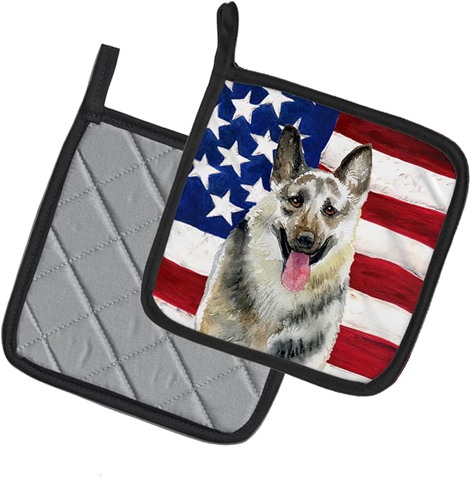 Caroline's Treasures BB9649PTHD East-European Shepherd Patriotic Pair of Pot Holders Kitchen Heat Resistant Pot Holders Sets Oven Hot Pads for Cooking Baking BBQ, 7 1/2 x 7 1/2
