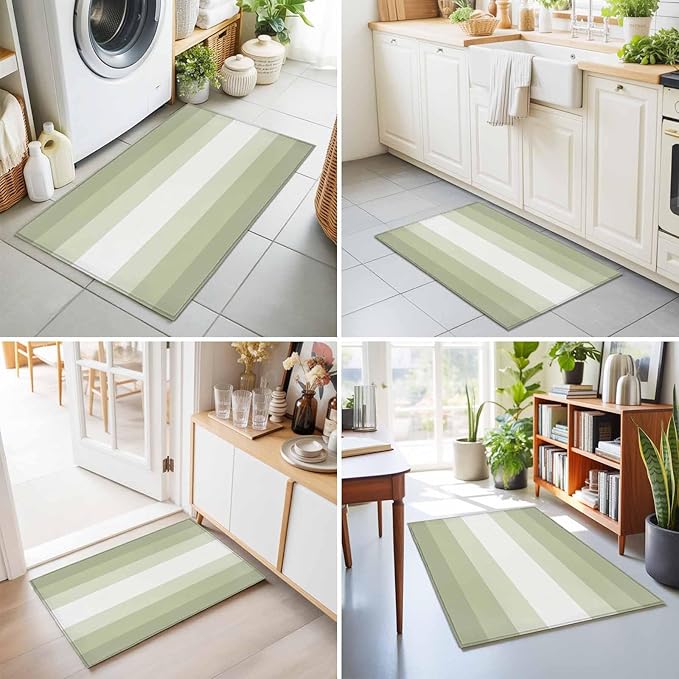Area Rug 2x3ft, Modern Sage Green Gradient Style Washable Rugs for Living Room Bedroom, Farmhouse Ombre Stripe Soft Non-Slip Area Rugs Rectangle Floor Carpet for Dining Room