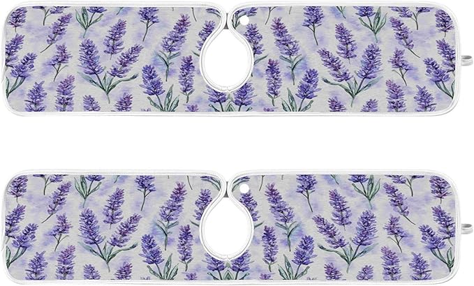 Kitchen Faucet Absorbent Mat,Lavender Flower Water Splash Guard for Sink, Faucet Drip Catcher Thicken Sponge Microfiber Faucet Water Catcher Mat Sink Absorbent Mat for Kitchen 23x5in 2 Pack