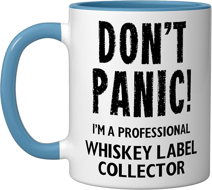 Whiskey Label Collector Ceramic Mug, Blue/White